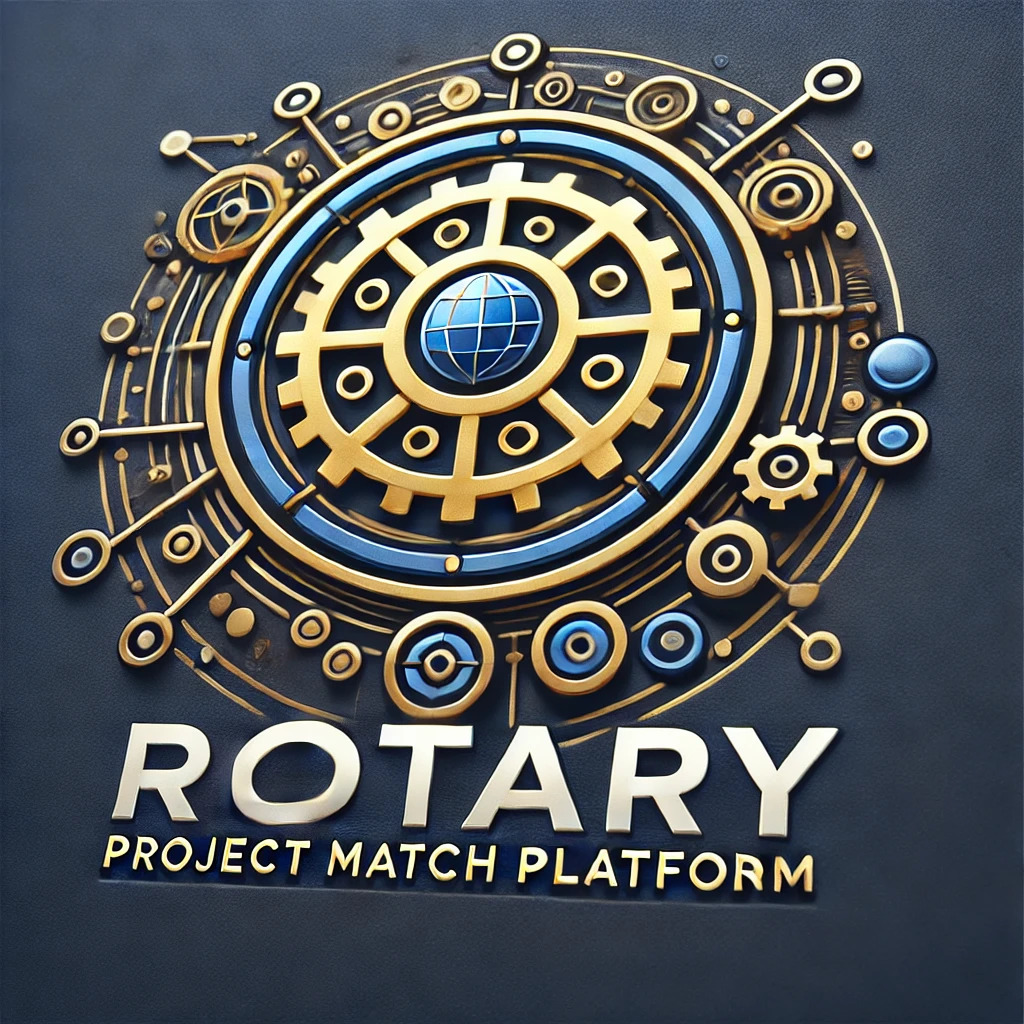 DALL·E 2025-03-06 08.23.19 - A professional and modern logo for Rotary Project Match Platform featuring the Rotary Wheel symbol. The design should use blue and gold colors with